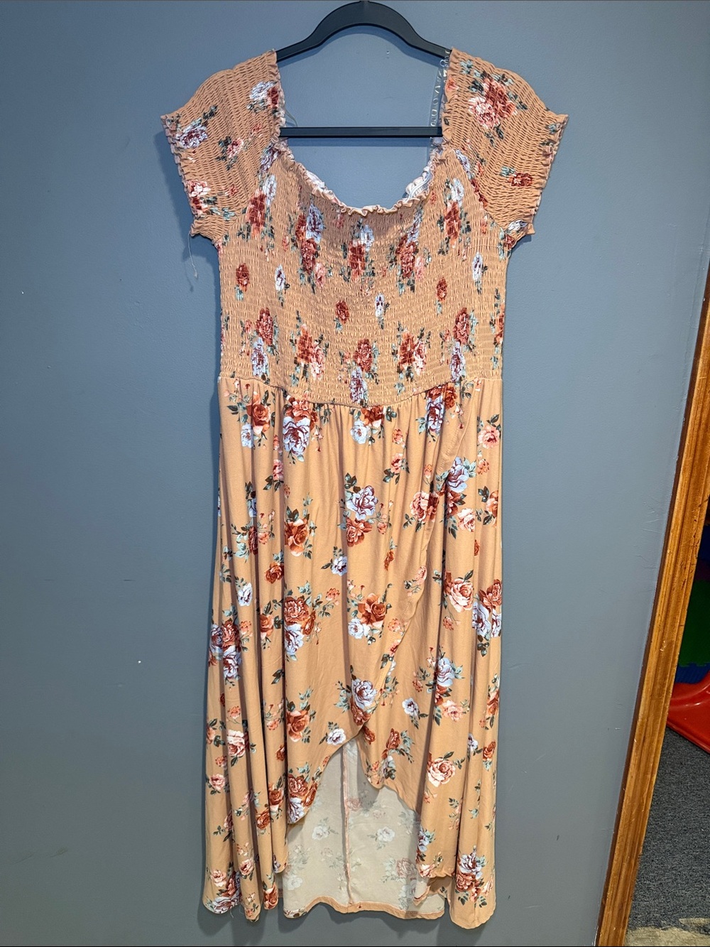 J for Justify Peach Floral High-Low Smocked Dress